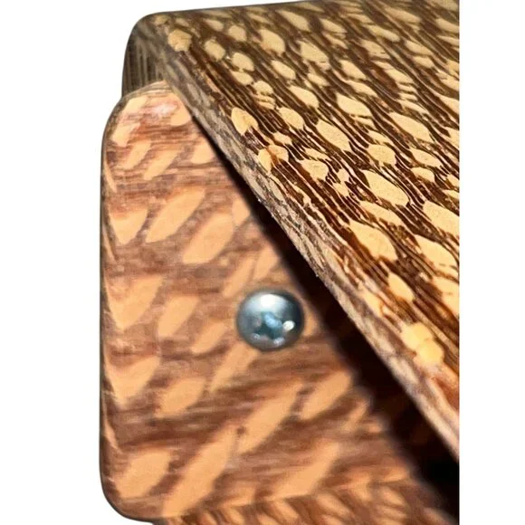 Handmade Wooden Purse Small Box Bag Rubber Handle Artisan Unique Used - Picture 8 of 16